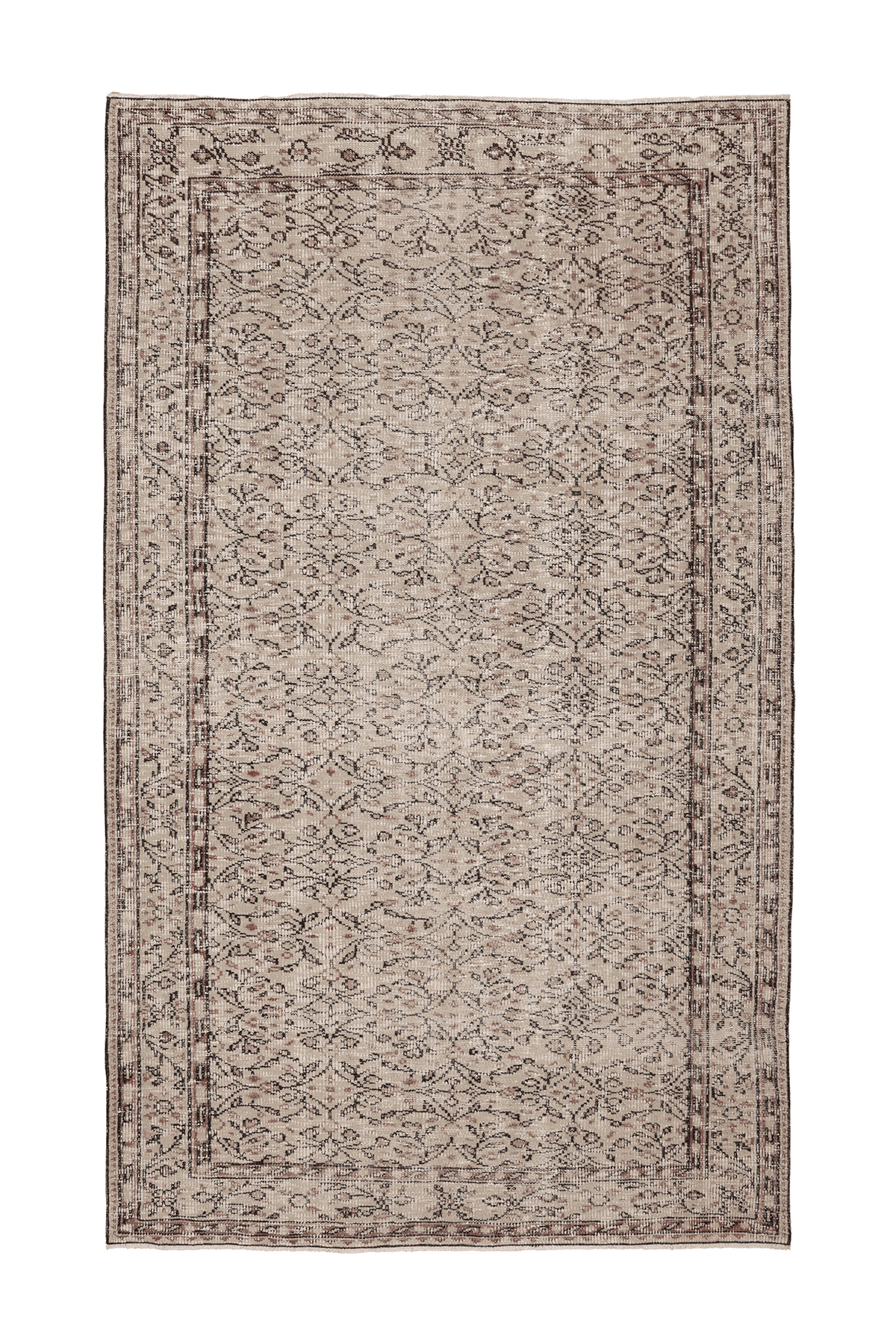Vintage Isparta Turkish Area Rug 5x9 ft — Beige & Brown Floral