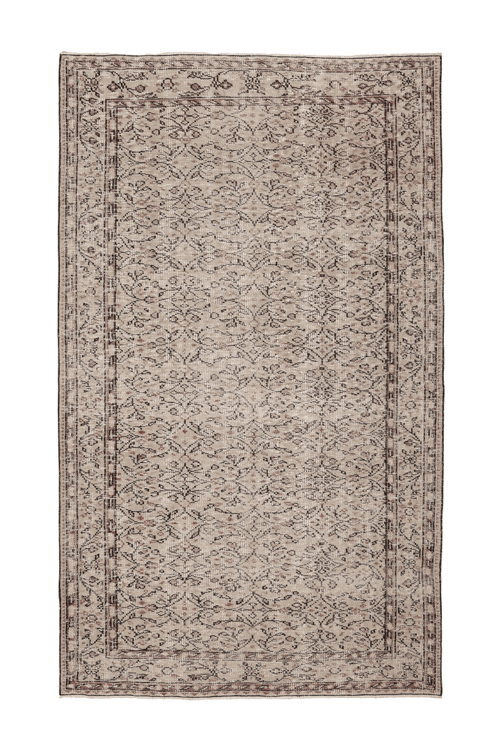 Vintage Isparta Turkish Area Rug 5x9 ft — Beige & Brown Floral