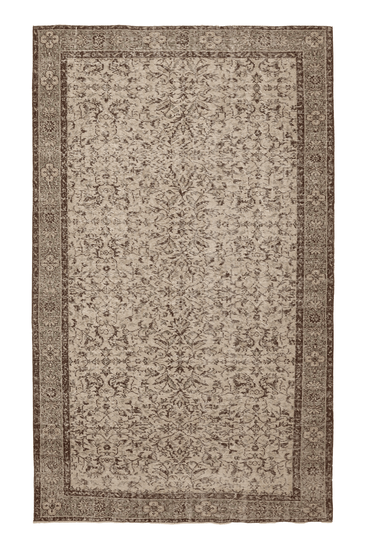Vintage Isparta Turkish Area Rug 6x10 ft — Beige & Brown Floral