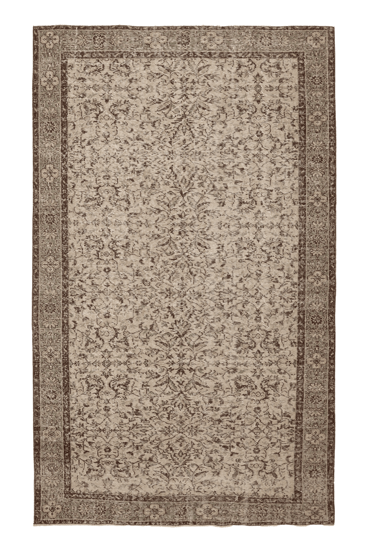 Vintage Isparta Turkish Area Rug 6x10 ft — Beige & Brown Floral