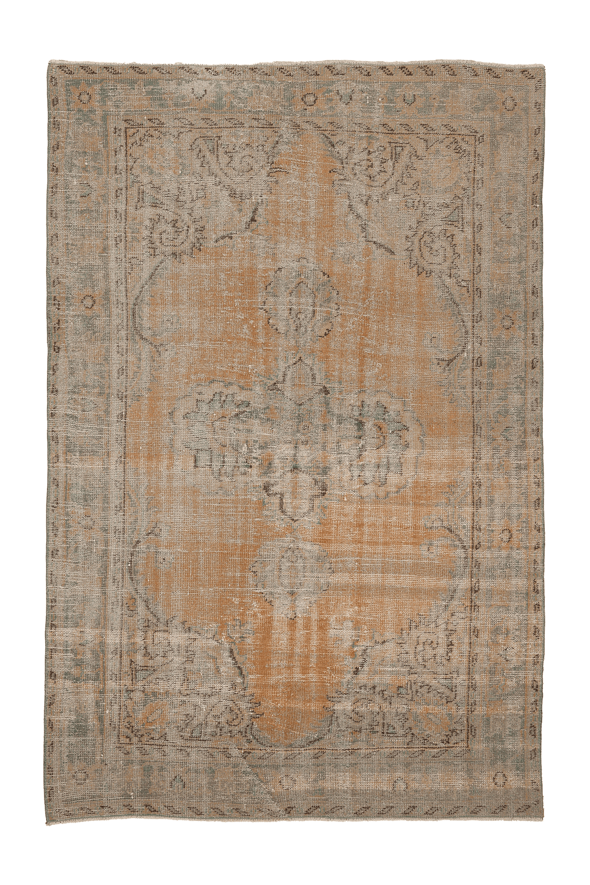 Vintage Isparta Turkish Area Rug 5x9 ft — Orange & Green Floral