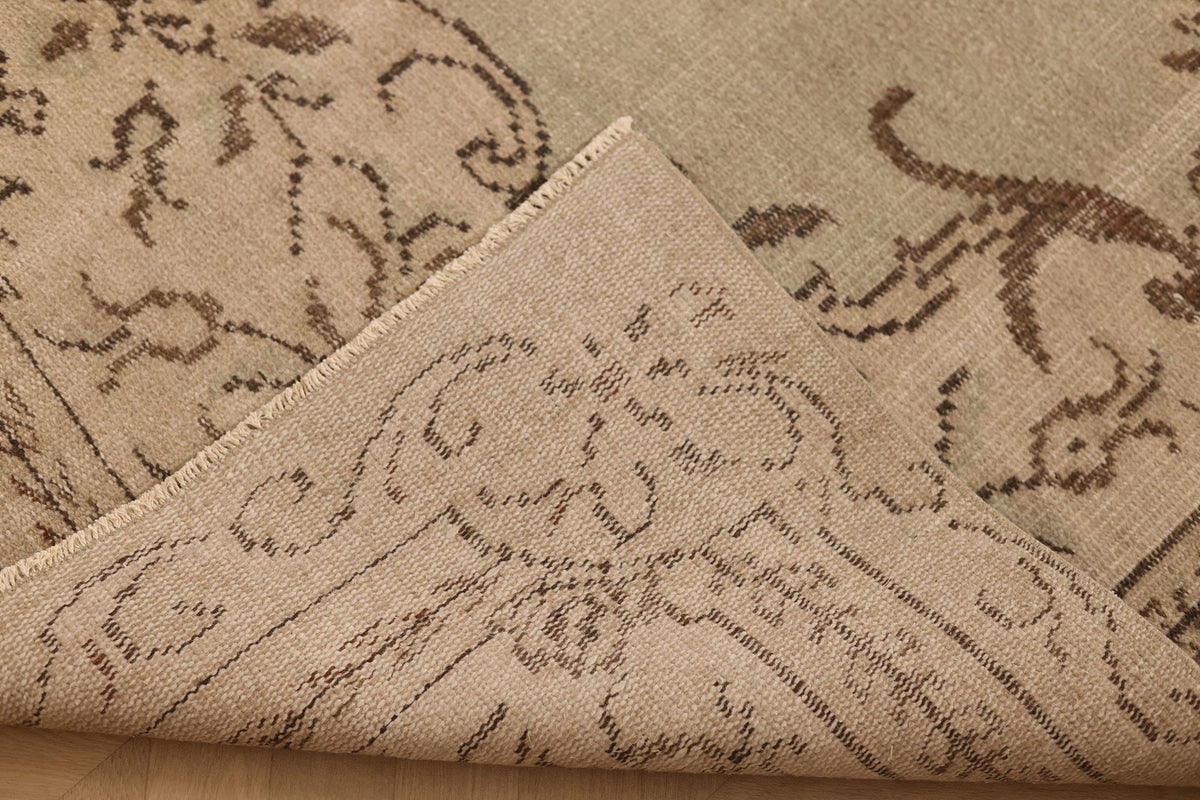 Vintage Isparta Turkish Area Rug 6x9 ft — Beige & Brown Floral