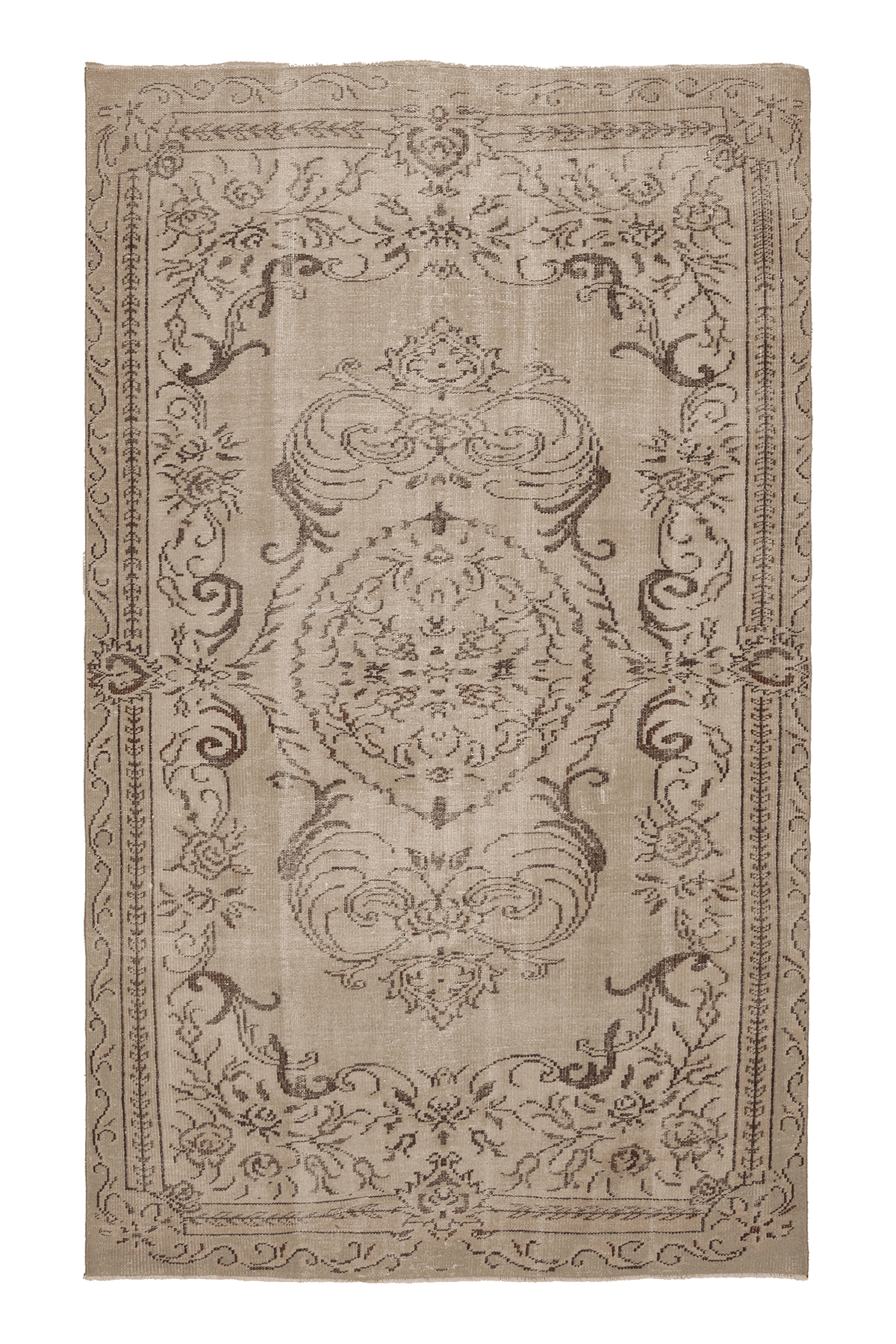Vintage Isparta Turkish Area Rug 6x9 ft — Beige & Brown Floral