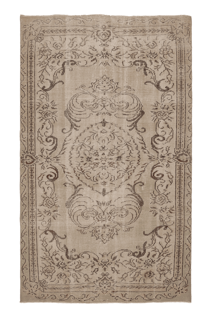 Vintage Isparta Turkish Area Rug 6x9 ft — Beige & Brown Floral