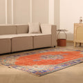 Vintage Manisa Turkish Area Rug 5x8 ft — Orange & Blue Floral