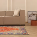 Vintage Manisa Turkish Area Rug 5x8 ft — Orange & Blue Floral