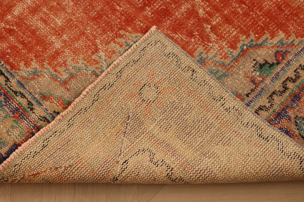 Vintage Manisa Turkish Area Rug 5x8 ft — Orange & Blue Floral