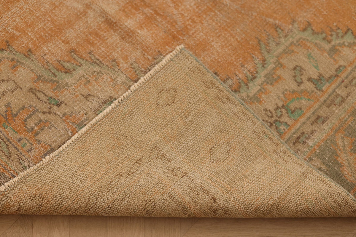 Vintage Manisa Turkish Area Rug 6x9 ft — Orange & Beige Floral