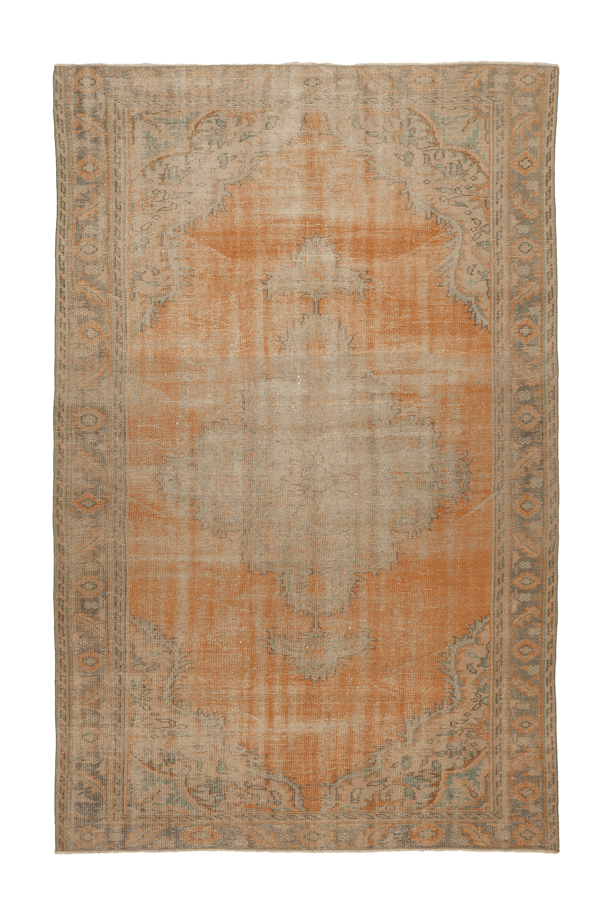 Vintage Manisa Turkish Area Rug 6x9 ft — Orange & Beige Floral