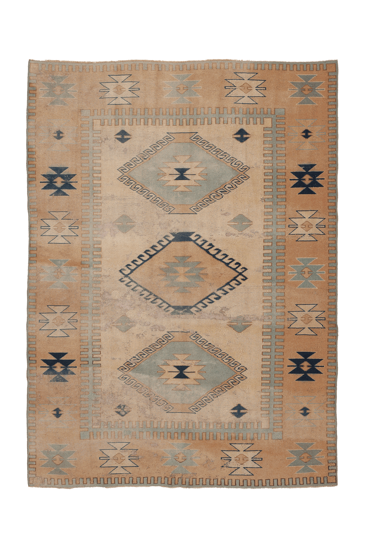 Vintage Niğde Turkish Area Rug 6x9 ft — Orange & Beige Geometric