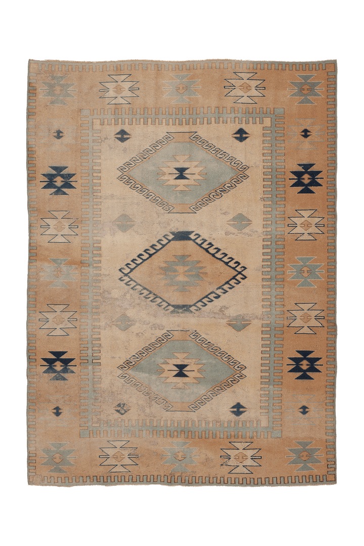 Vintage Niğde Turkish Area Rug 6x9 ft — Orange & Beige Geometric