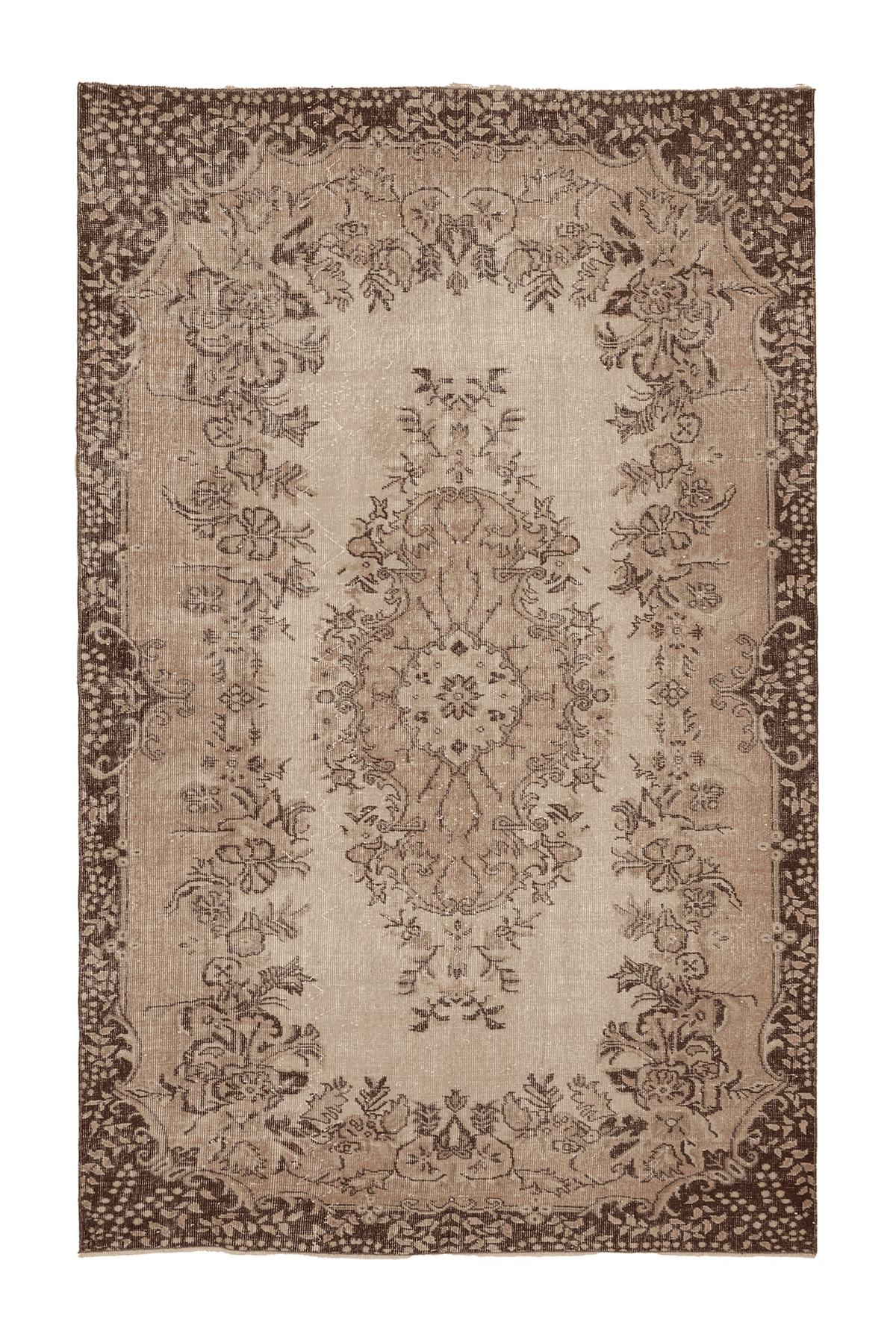 Vintage Isparta Turkish Area Rug 5x9 ft — Beige & Brown Floral
