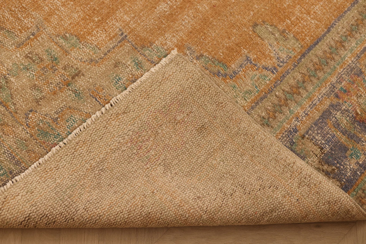 Vintage Manisa Turkish Area Rug 6x9 ft — Orange & Beige Floral