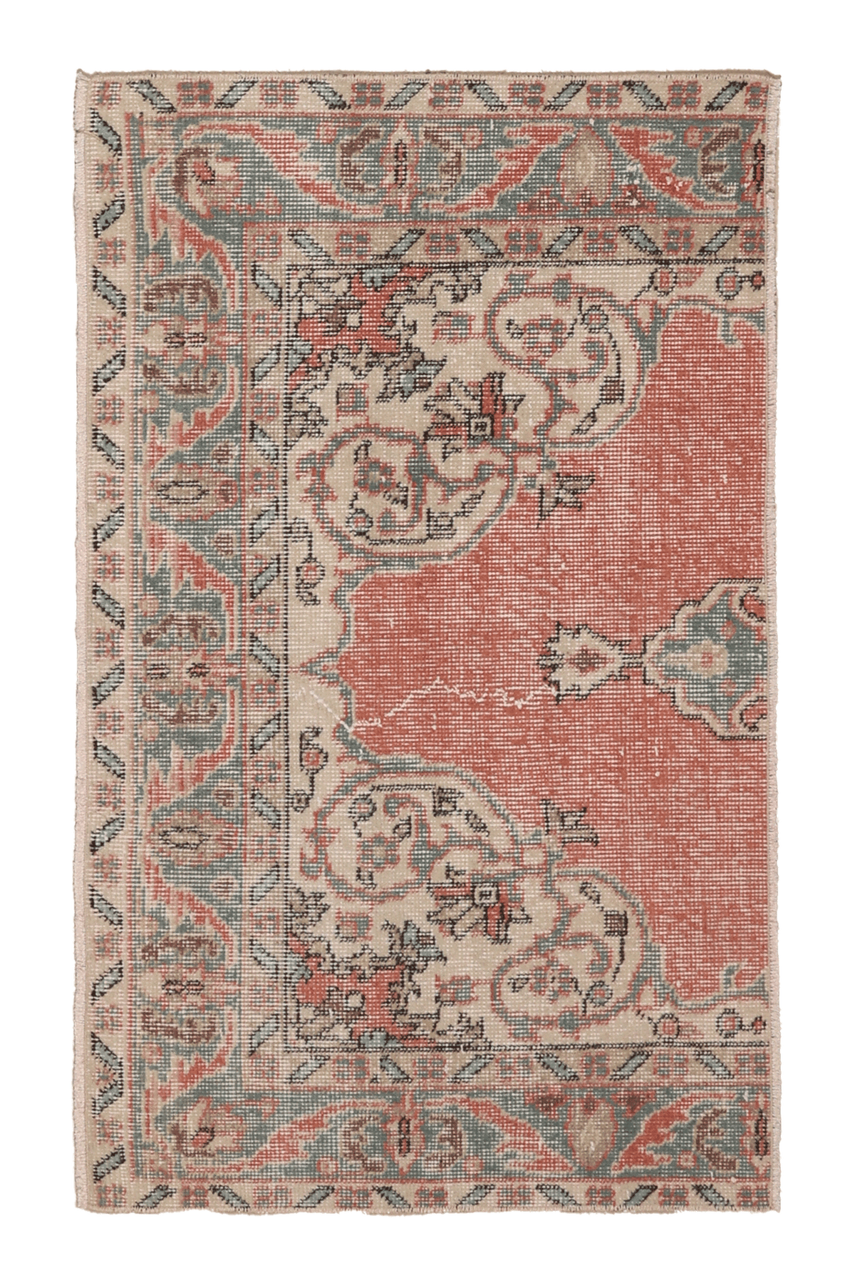 Vintage Isparta Turkish Runner Rug 2x3 ft — Red & Beige Floral