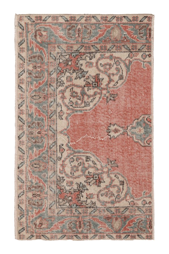 Vintage Isparta Turkish Runner Rug 2x3 ft — Red & Beige Floral