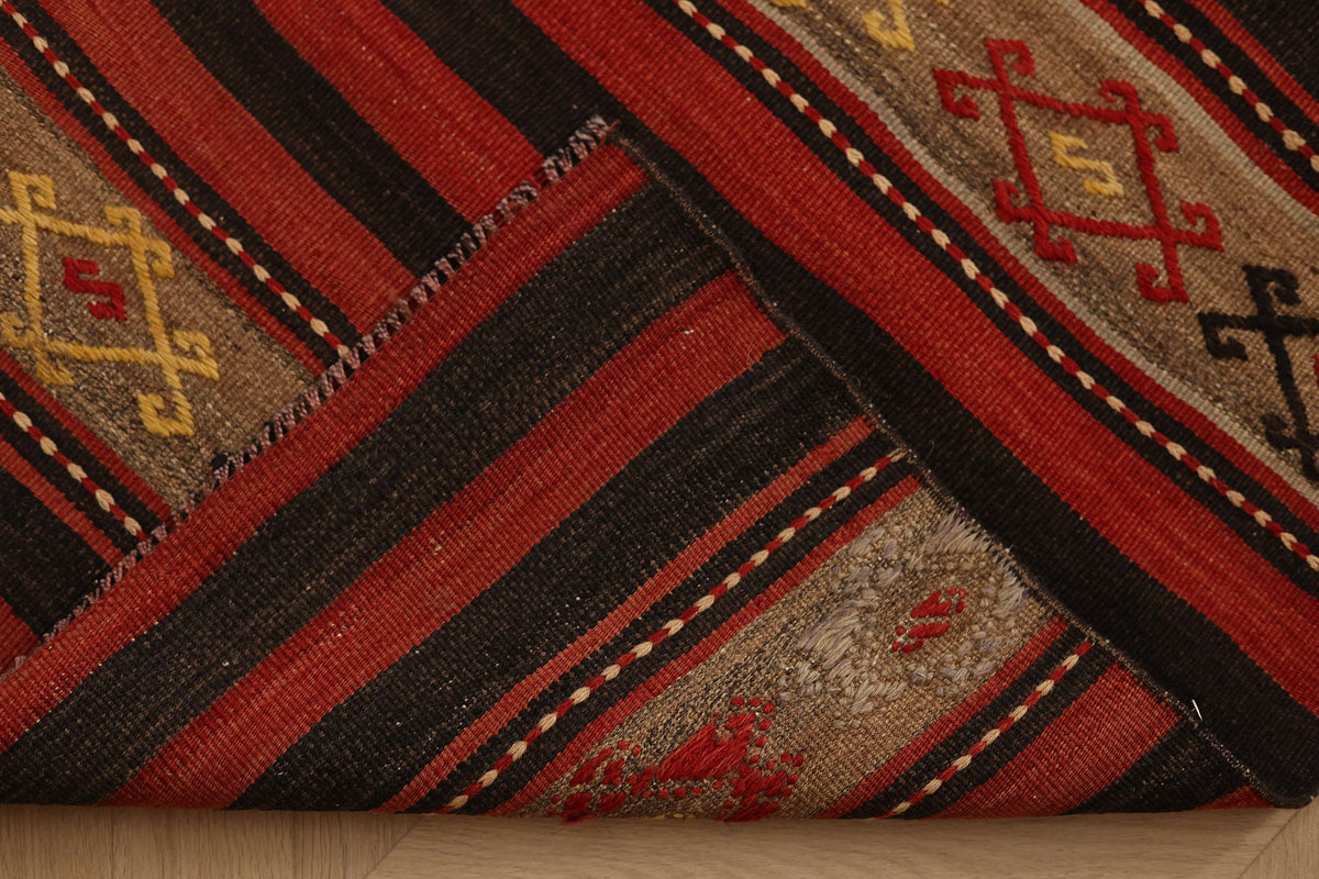 Vintage Malatya Turkish Kilim Runner Rug 2x11 ft — Red & Brown Geometric