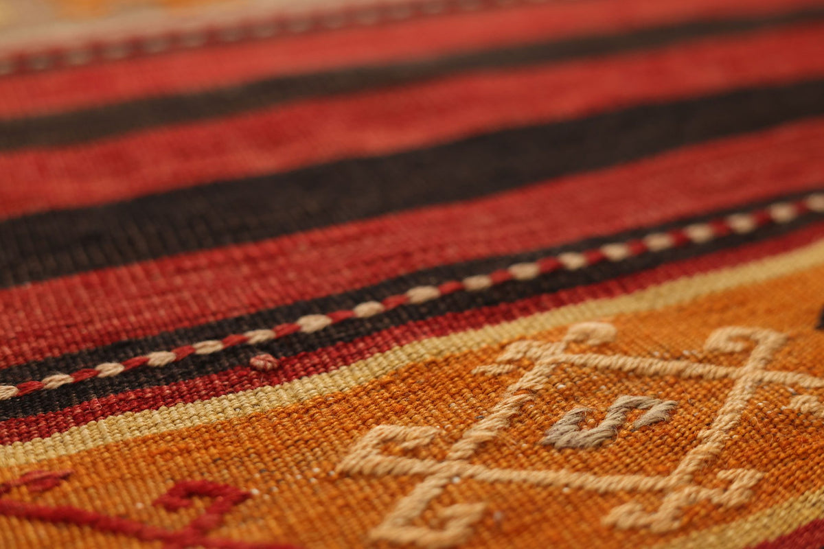 Vintage Malatya Turkish Kilim Runner Rug 2x11 ft — Red & Brown Geometric