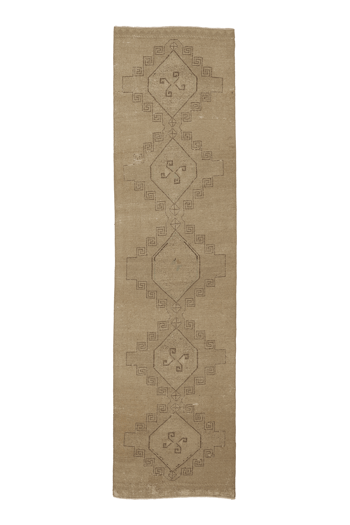 Vintage Malatya Turkish Runner Rug 3x11 ft — Beige & Brown Geometric