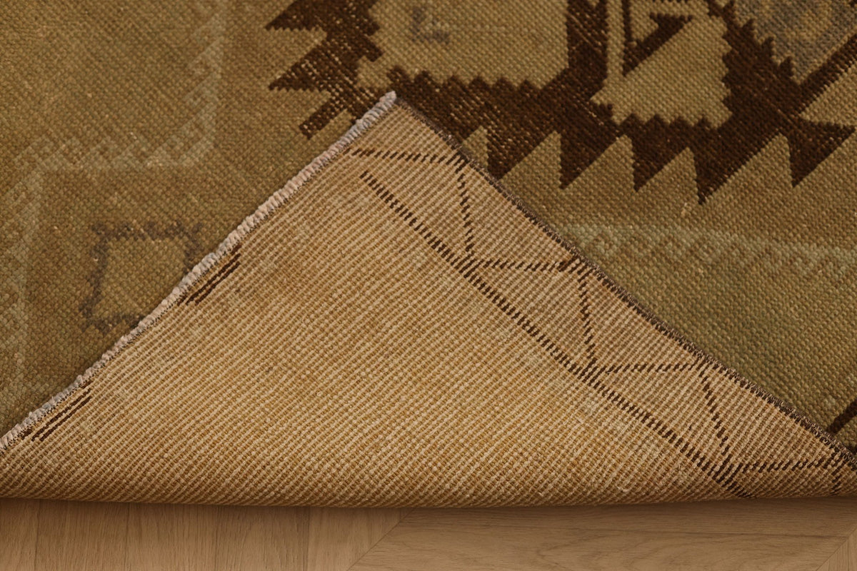 Vintage Malatya Turkish Runner Rug 4x12 ft — Beige & Brown Southwestern