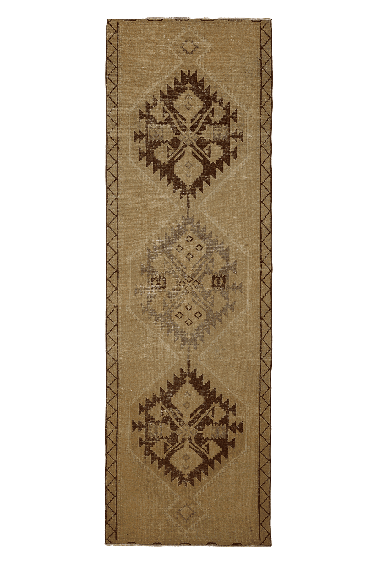 Vintage Malatya Turkish Runner Rug 4x12 ft — Beige & Brown Southwestern