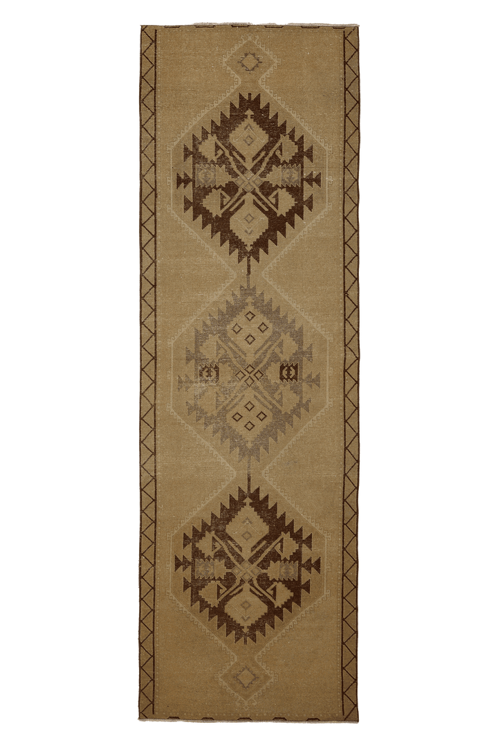 Vintage Malatya Turkish Runner Rug 4x12 ft — Beige & Brown Southwestern