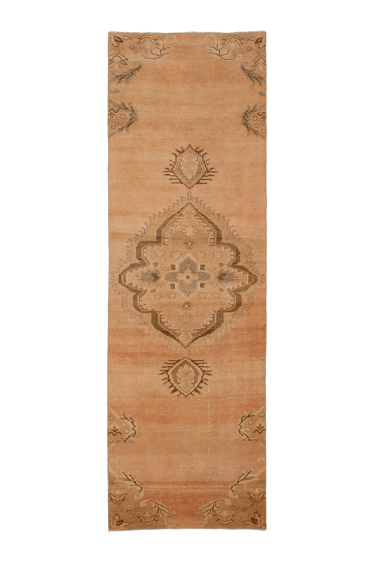 Vintage Sivas Turkish Runner Rug 3x10 ft — Beige & Brown Floral
