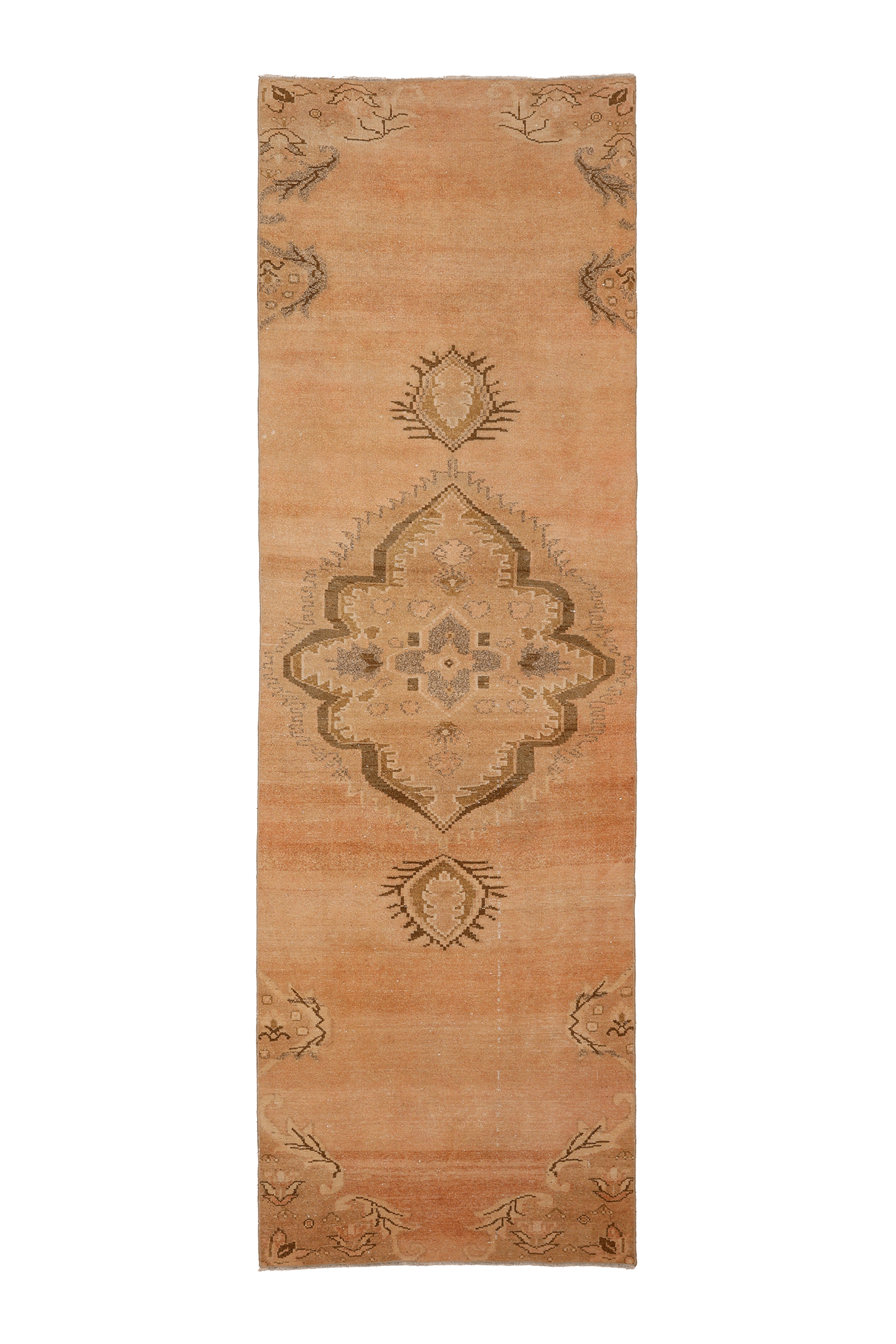 Vintage Sivas Turkish Runner Rug 3x10 ft — Beige & Brown Floral
