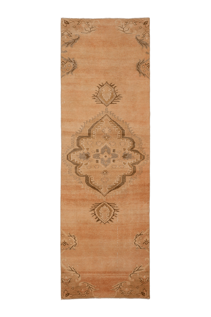 Vintage Sivas Turkish Runner Rug 3x10 ft — Beige & Brown Floral