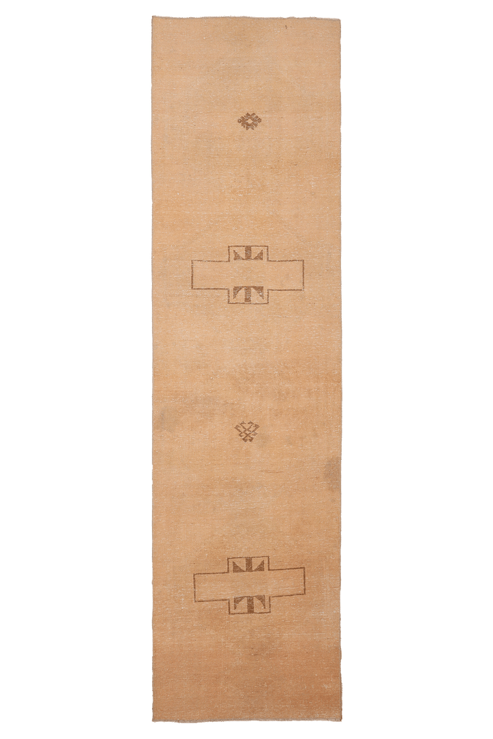 Vintage Malatya Turkish Runner Rug 3x12 ft — Beige & Brown Geometric (No. 62733)