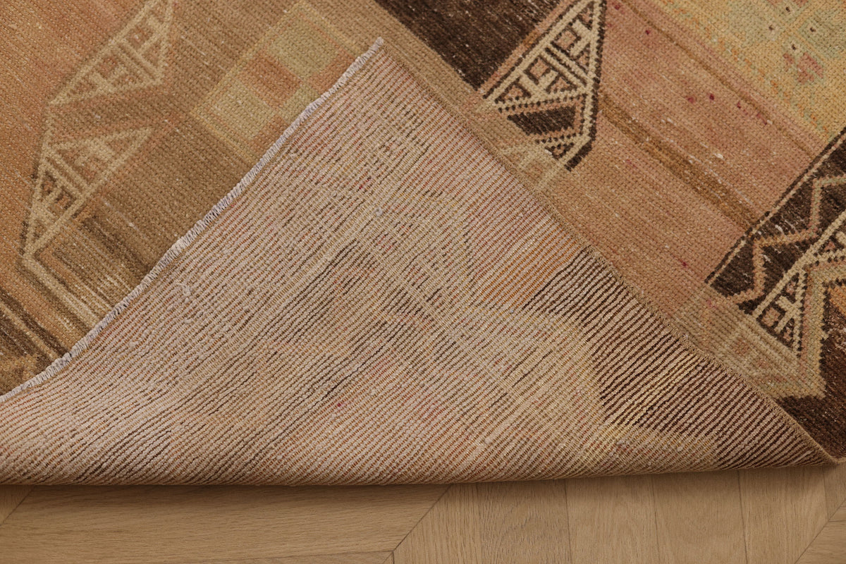 Vintage Malatya Turkish Runner Rug 3x11 ft — Brown & Pink Geometric
