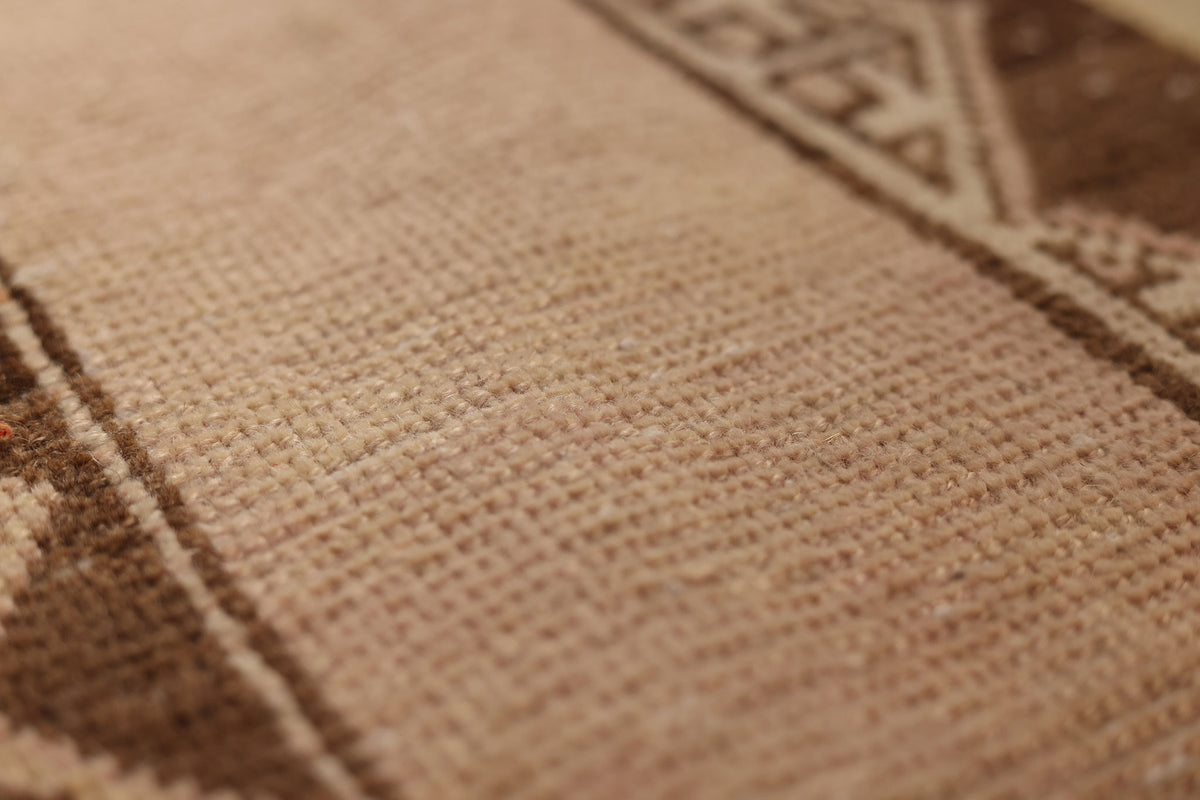 Vintage Malatya Turkish Runner Rug 3x11 ft — Brown & Pink Geometric
