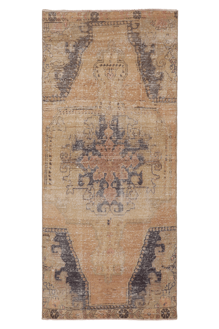 Vintage Nevşehir Turkish Runner Rug 3x7 ft — Beige & Brown Distressed (No. 62741)