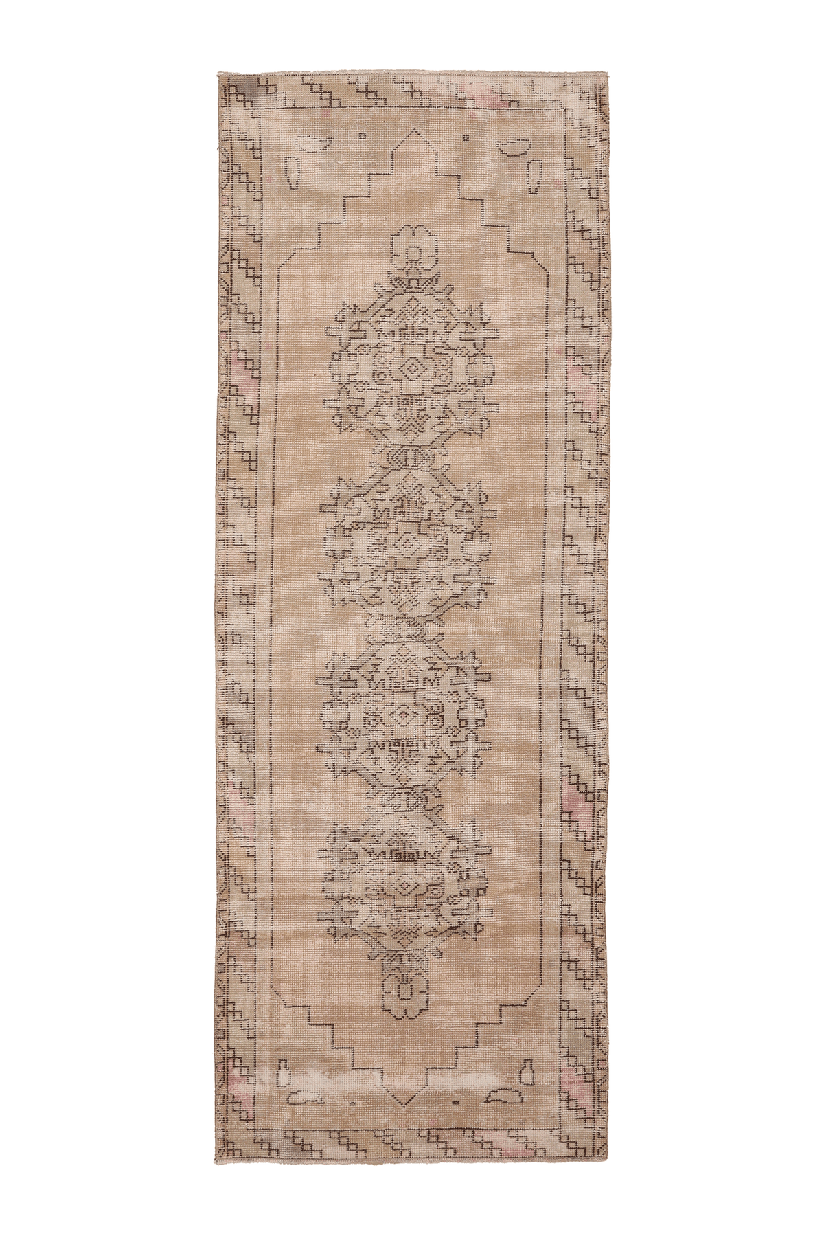 Vintage Niğde Turkish Runner Rug 3x9 ft — Beige & Brown Geometric (No. 62751)