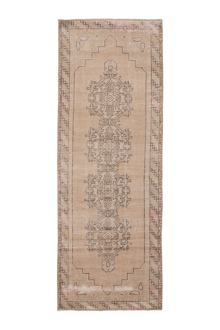 Vintage Niğde Turkish Runner Rug 3x9 ft — Beige & Brown Geometric (No. 62751)