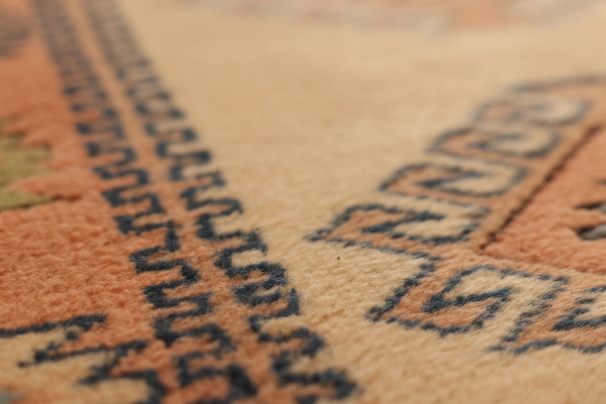Vintage Uşak Turkish Rug 3x14 ft — Beige & Orange Geometric