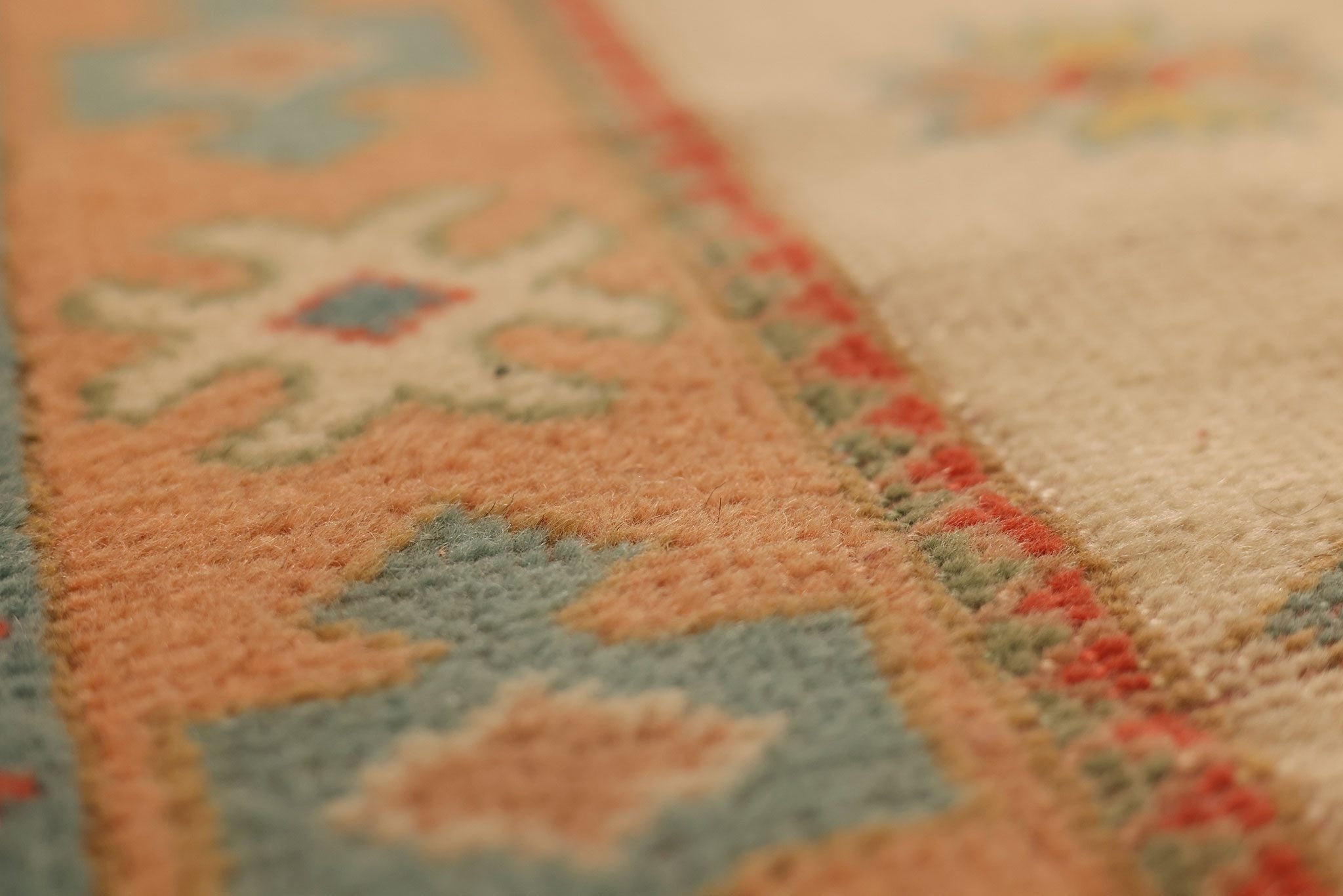Vintage Uşak Turkish Runner Rug 3x8 ft — Beige & Orange Geometric