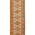 Vintage Uşak Turkish Runner Rug 3x8 ft — Beige & Orange Geometric