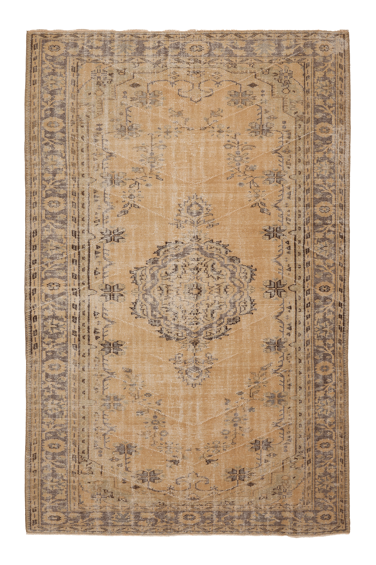 Vintage Manisa Turkish Area Rug 6x9 ft — Beige & Gray Floral
