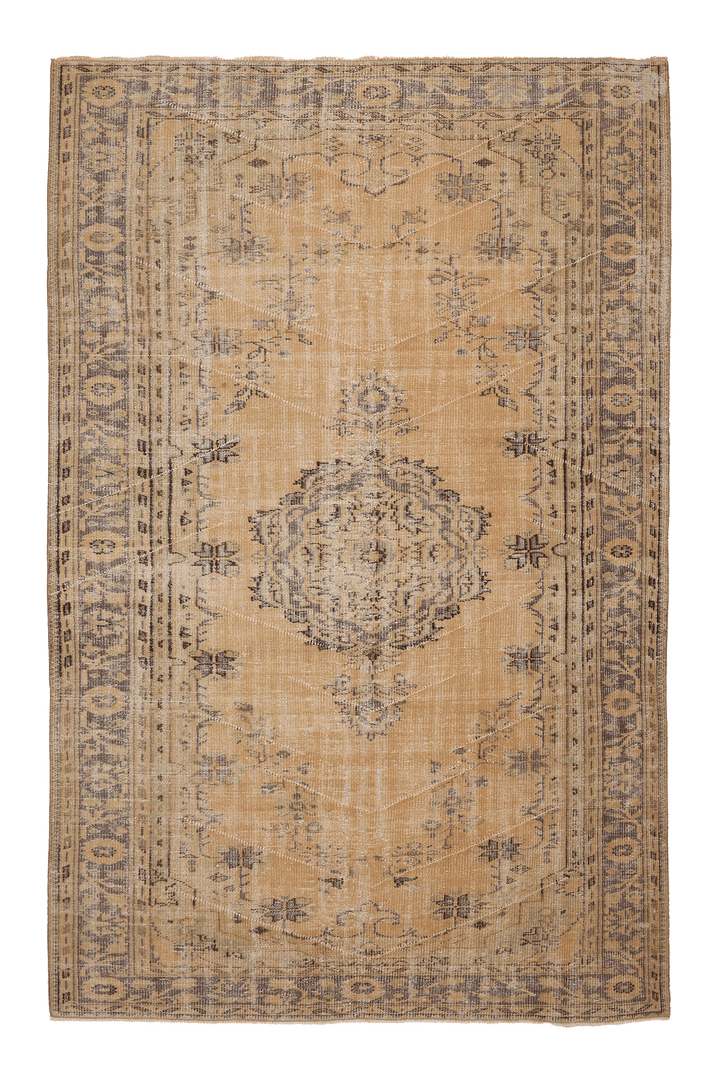 Vintage Manisa Turkish Area Rug 6x9 ft — Beige & Gray Floral