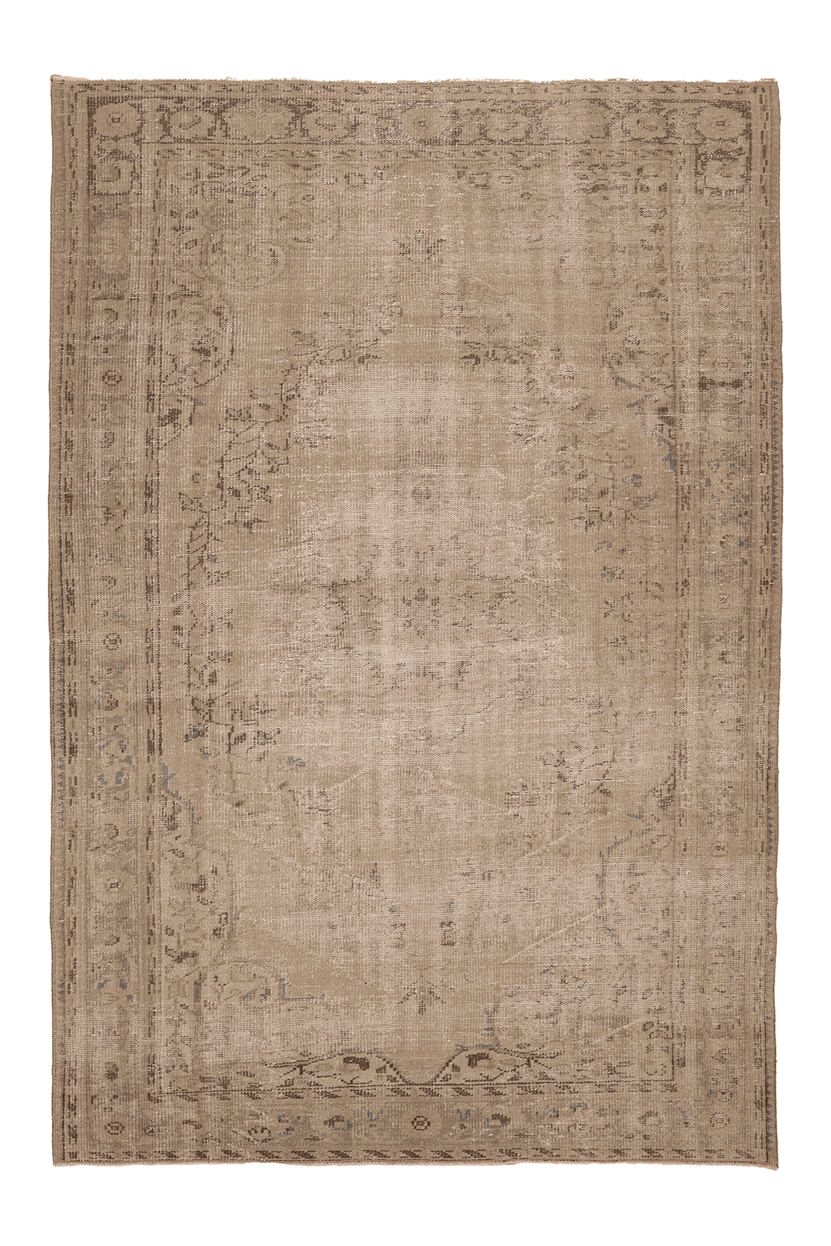 Vintage Manisa Turkish Area Rug 6x8 ft — Beige & Brown Floral