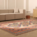Vintage Niğde Turkish Area Rug 7x10 ft — Beige & Red Geometric