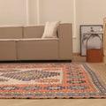 Vintage Niğde Turkish Area Rug 7x10 ft — Beige & Red Geometric