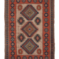 Vintage Niğde Turkish Area Rug 7x10 ft — Beige & Red Geometric