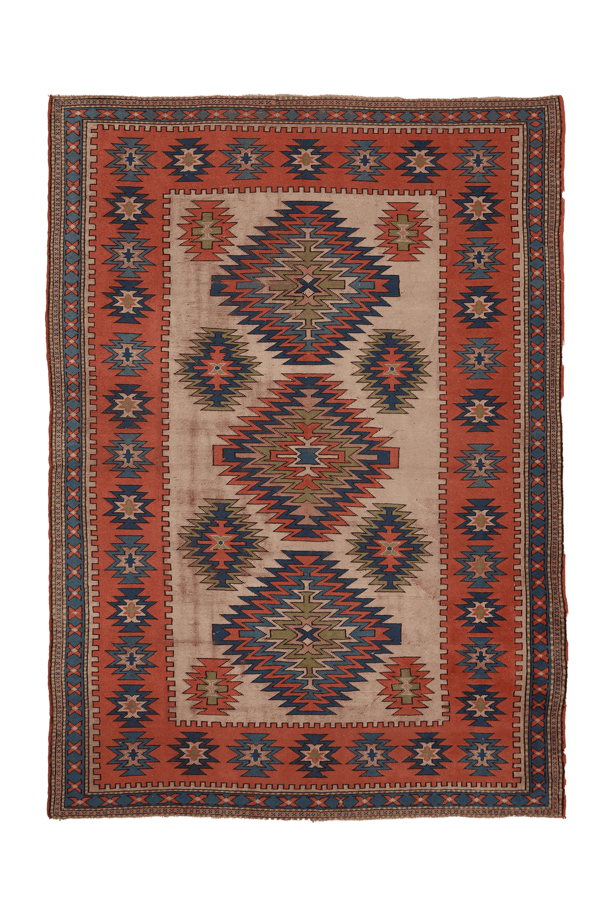 Vintage Niğde Turkish Area Rug 7x10 ft — Beige & Red Geometric