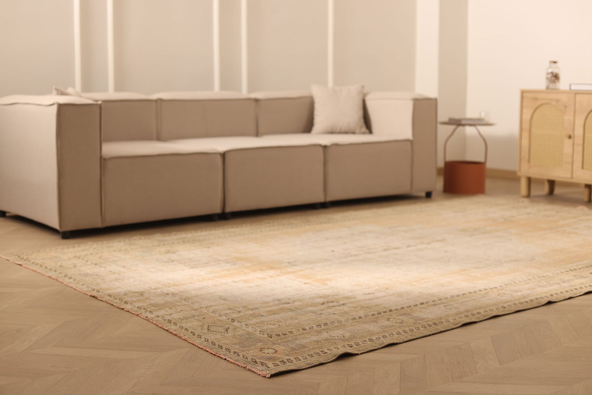 Vintage Manisa Turkish Area Rug 7x11 ft — Orange & Beige Floral