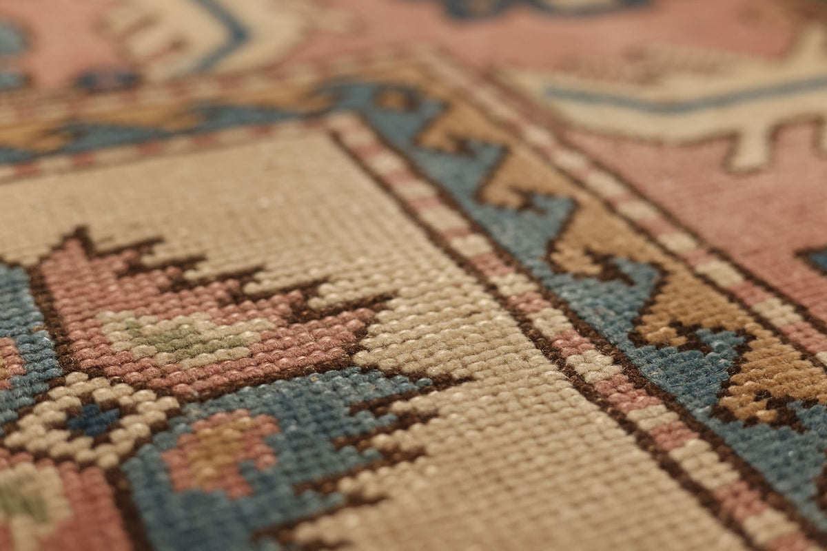 Vintage Uşak Turkish Area Rug 5x8 ft — Red & Blue Geometric