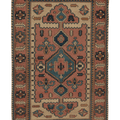 Vintage Uşak Turkish Area Rug 5x8 ft — Red & Blue Geometric