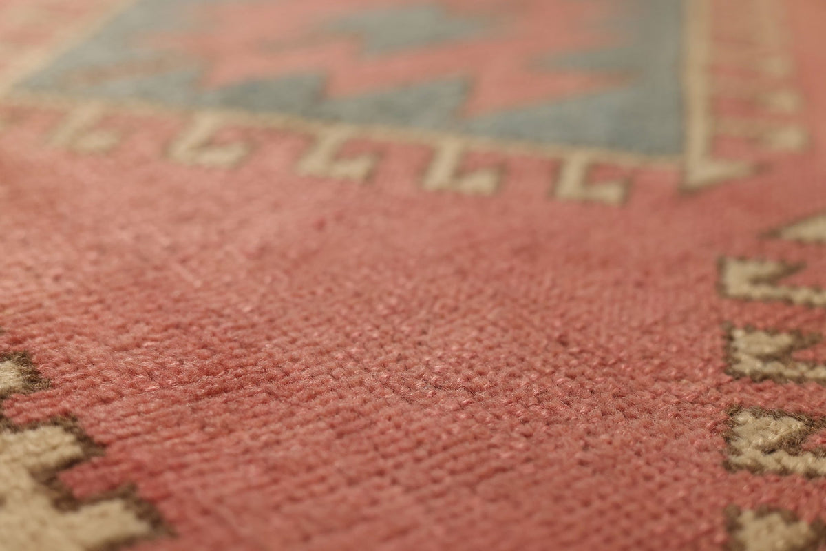 Vintage Uşak Turkish Runner Rug 3x16 ft — Red & Blue Geometric