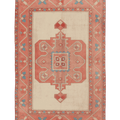 Vintage Uşak Turkish Area Rug 5x8 ft — Beige & Red Geometric