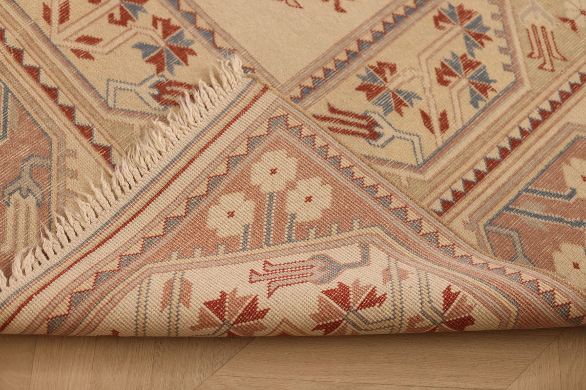 Vintage Muğla Turkish Area Rug 5x8 ft — Beige & Red Geometric